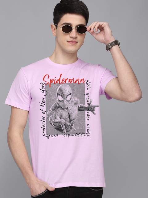 

Free Authority Men Lavender & Grey Spider-Man Printed Pure Cotton T-shirt