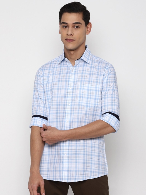 

Allen Solly Men White & Blue Slim Fit Checked Pure Cotton Casual Shirt
