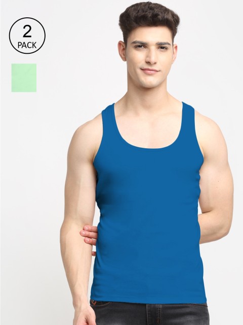 

Friskers Men Pack Of 2 Solid Pure Cotton Innerwear Vests, Blue