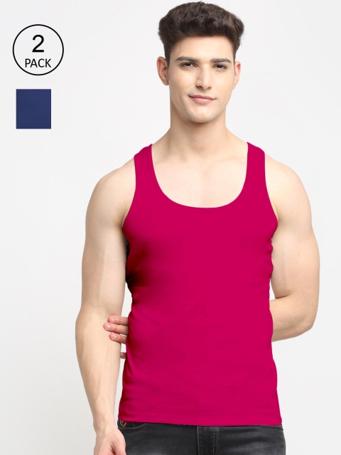 

Friskers Men Pack of 2 Solid Pure Cotton Innerwear Vests, Blue