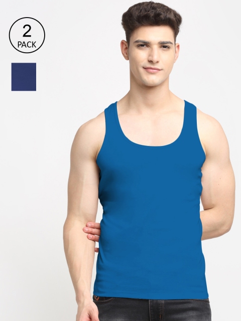 

Friskers Men Pack Of 2 Solid Pure Cotton Innerwear Vests, Blue