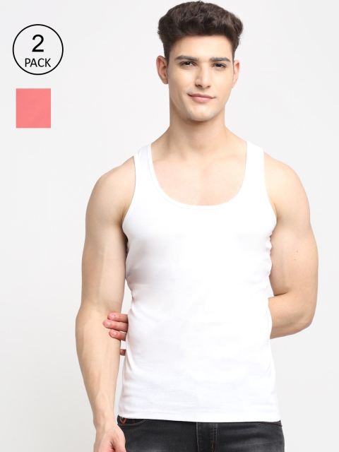 

Friskers Men Pack Of 2 Solid Pure Cotton Innerwear Vests, White