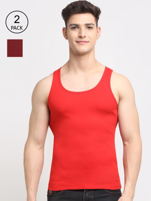 

Friskers Men Pack of 2 Red & Maroon Solid Pure Cotton Innerwear Vest
