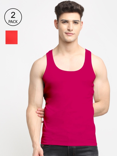 

Friskers Men Pack Of 2 Solid Pure Cotton Innerwear Vests, Red