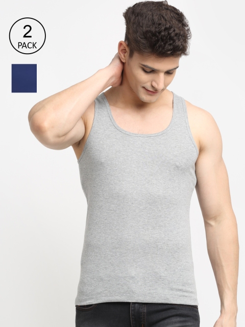 

Friskers Men Pack Of 2 Solid Pure Cotton Innerwear Vests, Grey