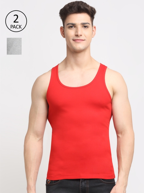 

Friskers Men Pack Of 2 Red & Grey Solid Cotton Innerwear Gym Vests
