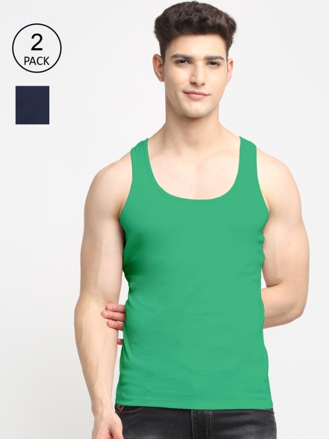 

Friskers Men Pack Of 2 Solid Pure Cotton Innerwear Vests, Green
