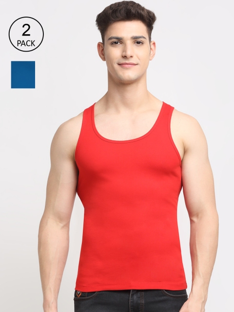 

Friskers Men Pack Of 2 Red And Blue Solid Pure Cotton Innerwear Vest
