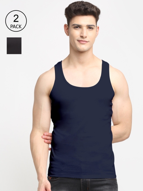 

Friskers Men Pack Of 2 Solid Pure Cotton Innerwear Vests, Black