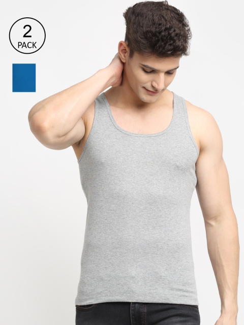 

Friskers Men Pack Of 2 Solid Cotton Innerwear Vests, Grey