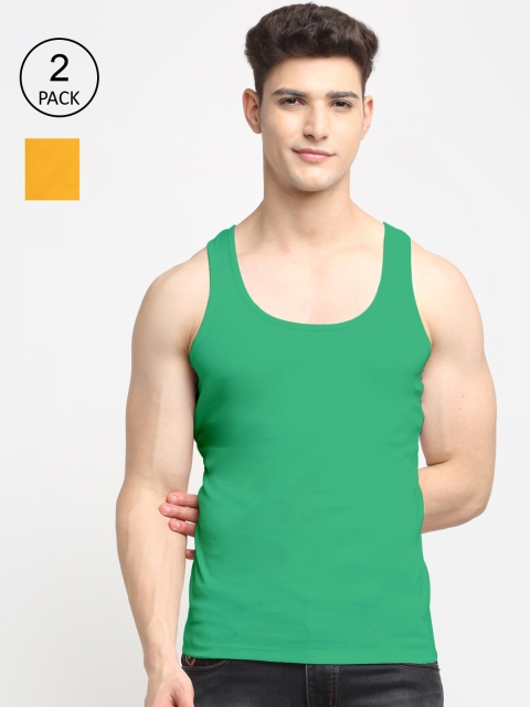 

Friskers Men Pack Of 2 Solid Pure Cotton Innerwear Vests, Green