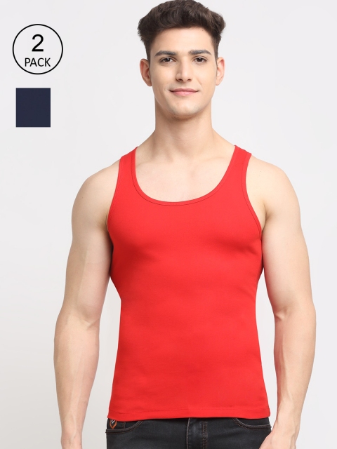 

Friskers Men Pack Of 2 Solid Cotton Innerwear Gym Vests, Red