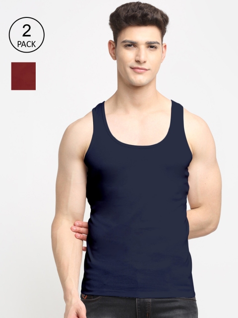

Friskers Men Pack of 2 Solid Pure Cotton Innerwear Vest, Maroon