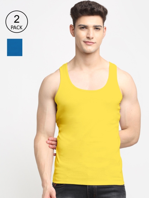 

Friskers Men Pack Of 2 Solid Pure Cotton Innerwear Vests, Yellow