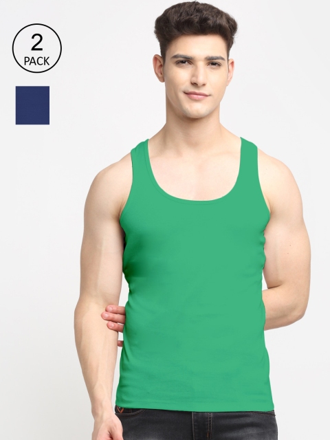 

Friskers Men Pack Of 2 Solid Cotton Innerwear Vests, Blue