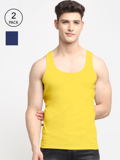 

Friskers Men Pack Of 2 Solid Pure Cotton Innerwear Vests, Blue