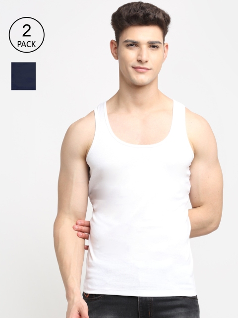 

Friskers Men Pack of 2 Solid Pure Cotton Innerwear Vest, White