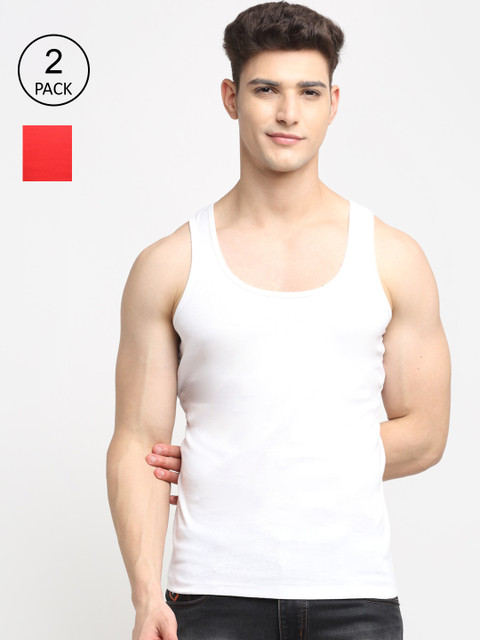 

Friskers Men Pack Of 2 Solid Pure Cotton Innerwear Vests, White