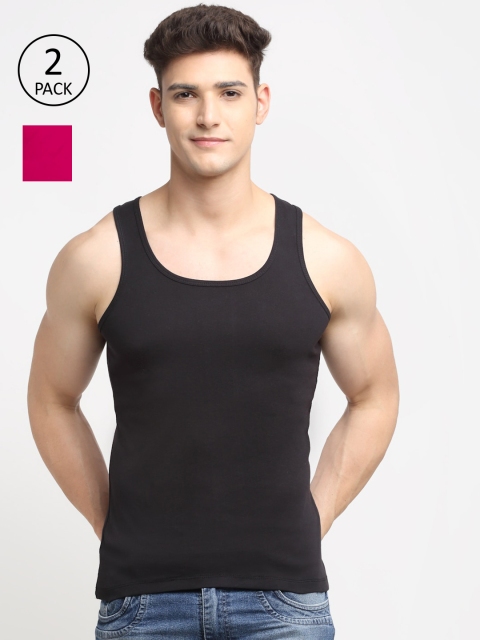 

Friskers Men Pack Of 2 Solid Pure Cotton Innerwear Vests, Black