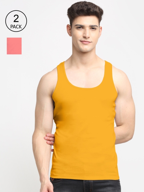

Friskers Men Pack Of 2 Solid Pure Cotton Tank Vest, Orange