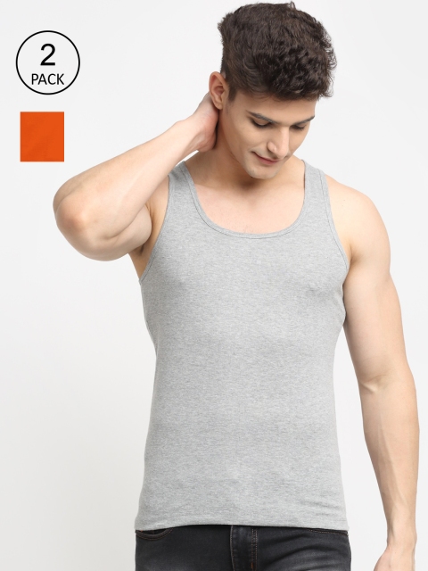 

Friskers Men Pack Of 2 Solid Cotton Innerwear Vests, Grey