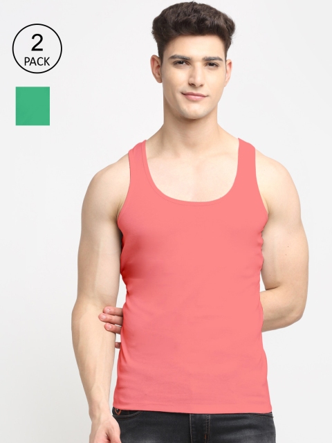 

Friskers Men Pack Of 2 Solid Cotton Innerwear Vests, Green