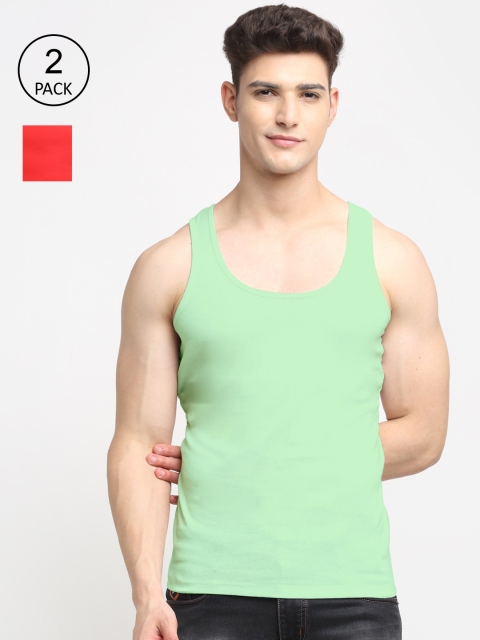 

Friskers Men Pack Of 2 Solid Cotton Innerwear Vests, Red