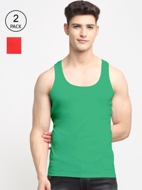 

Friskers Men Pack Of 2 Solid Pure Cotton Tank Vest, Red
