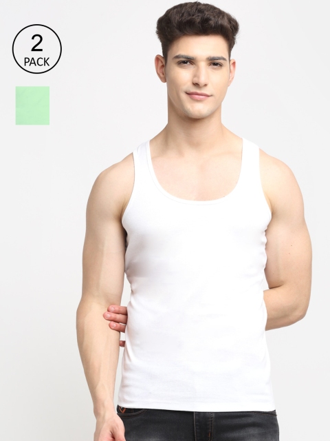 

Friskers Men Pack Of 2 Solid Pure Cotton Innerwear Vests, White