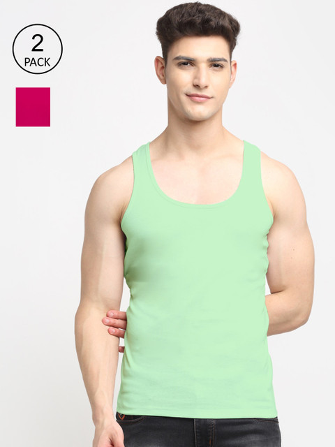 

Friskers Men Pack Of 2 Solid Cotton Innerwear Vests, Pink