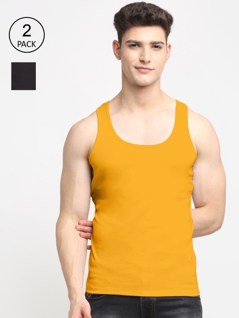 

Friskers Men Pack Of 2 Solid Pure Cotton Tank Vest, Black