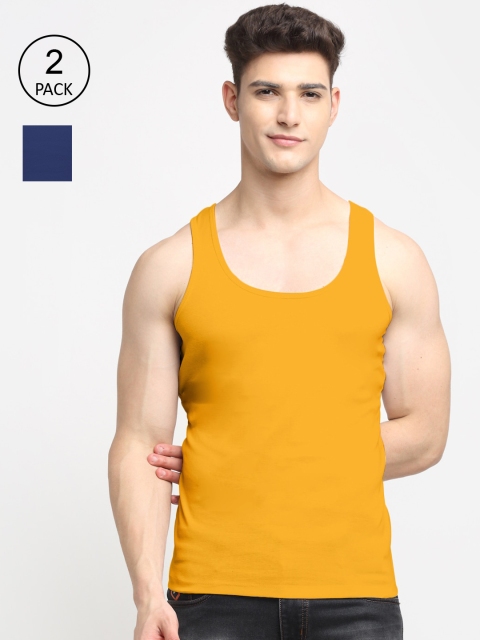 

Friskers Men Pack Of 2 Solid Pure Cotton Innerwear Vests, Blue