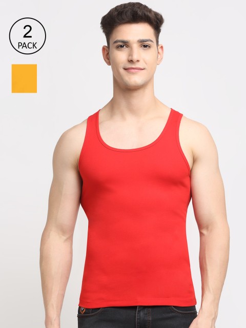 

Friskers Men Pack Of 2 Solid Pure Cotton Tank Vest, Red