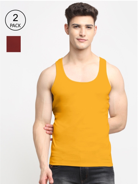 

Friskers Men Pack Of 2 Solid Cotton Innerwear Vests, Maroon