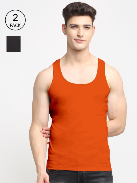 

Friskers Men Pack Of 2 Solid Pure Cotton Innerwear Vests, Black