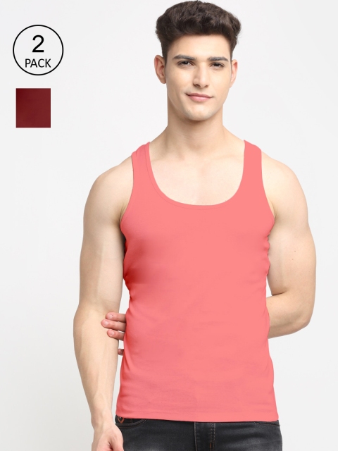 

Friskers Men Pack Of 2 Solid Cotton Innerwear Vests, Maroon