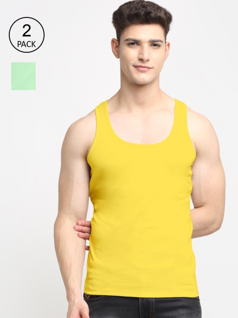 

Friskers Men Pack Of 2 Solid Pure Cotton Innerwear Vests, Yellow