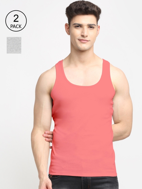 

Friskers Men Pack Of 2 Solid Cotton Innerwear Vests, Grey