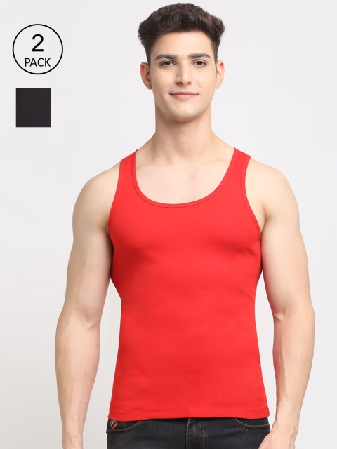 

Friskers Men Pack Of 2 Solid Pure Cotton Innerwear Vests, Black