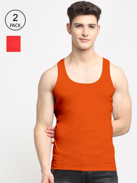 

Friskers Men Pack Of 2 Solid Cotton Innerwear Vests, Red