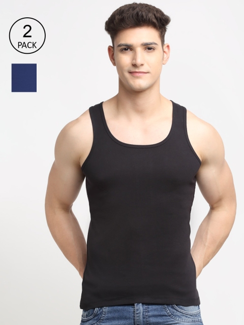 

Friskers Men Pack Of 2 Solid Pure Cotton Innerwear Vests, Black