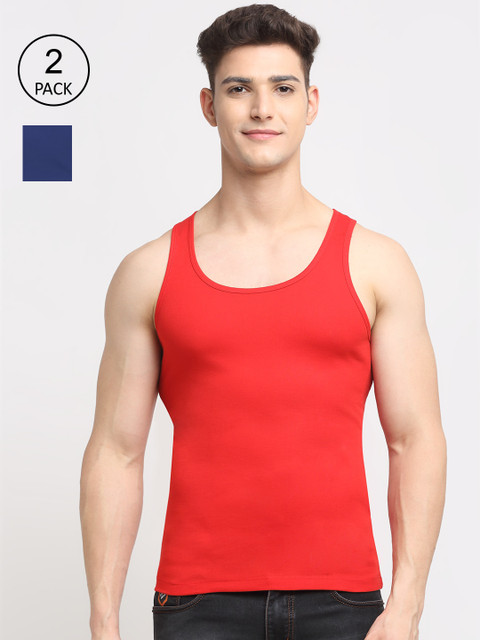 

Friskers Men Pack Of 2 Solid Pure Cotton Innerwear Vests, Red
