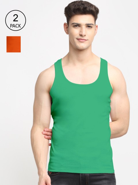 

Friskers Men Pack Of 2 Solid Pure Cotton Tank Vest, Orange