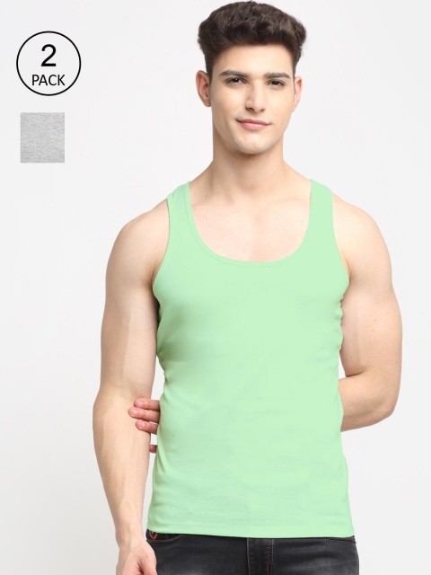 

Friskers Men Pack Of 2 Solid Pure Cotton Innerwear Vests, Grey