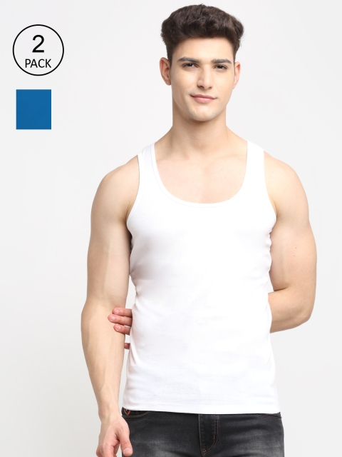 

Friskers Men Pack Of 2 Solid Pure Cotton Innerwear Vests, White