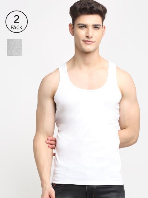 

Friskers Men Pack Of 2 Solid Pure Cotton Tank Vest, White