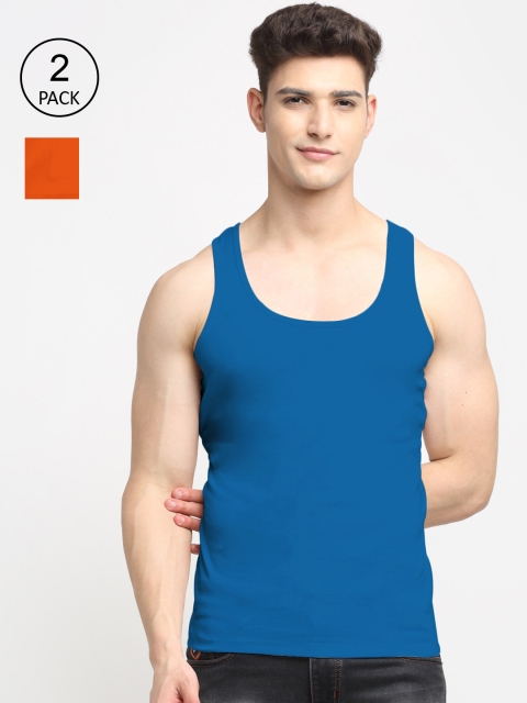 

Friskers Men Pack Of 2 Solid Pure Cotton Innerwear Vests, Orange