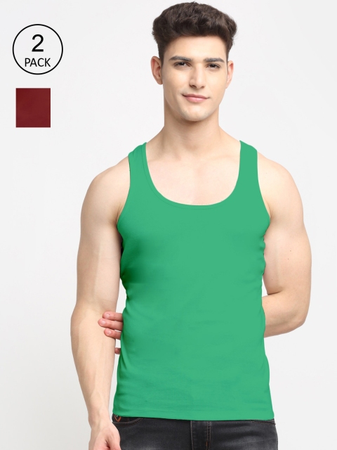 

Friskers Men Pack Of 2 Solid Pure Cotton Innerwear Vests, Green