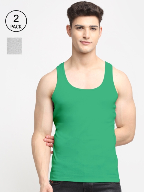 

Friskers Men Pack Of 2 Solid Pure Cotton Innerwear Vests, Grey