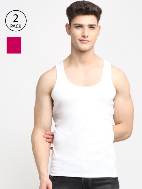 

Friskers Men Pack Of 2 Solid Pure Cotton Innerwear Vests, White